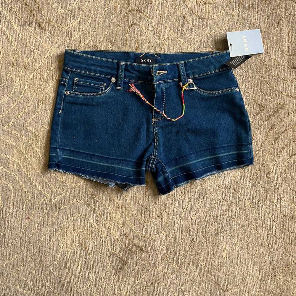 DKNY Blue Jean shorts. Girls children size 12. Midrise Shine shorts